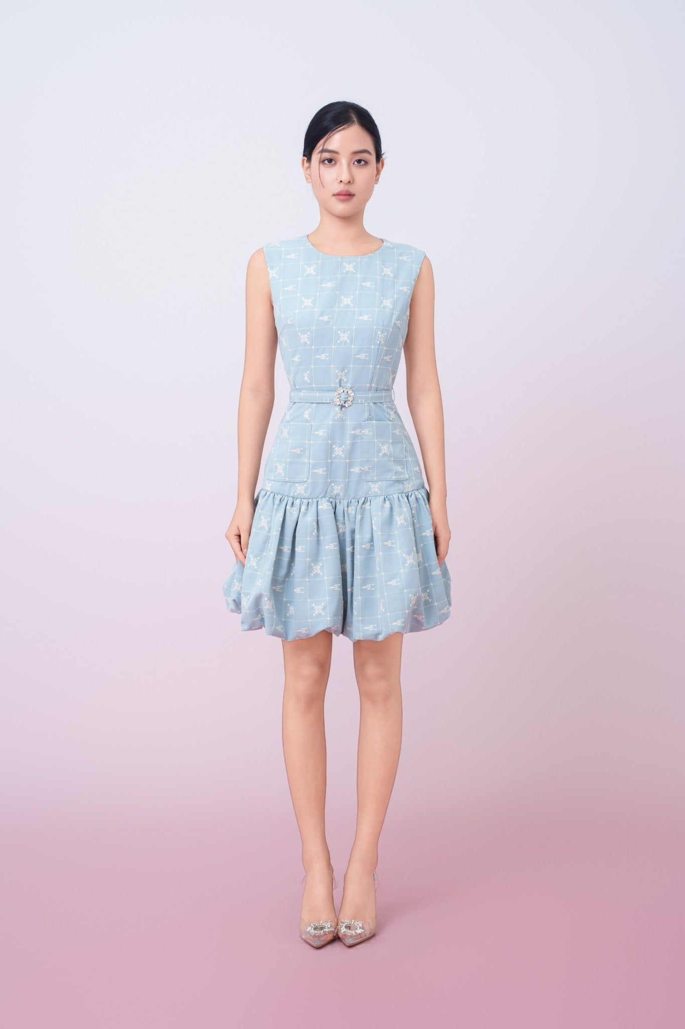 Jean Light Blue Embroidered Bubble Dress - Nimisski