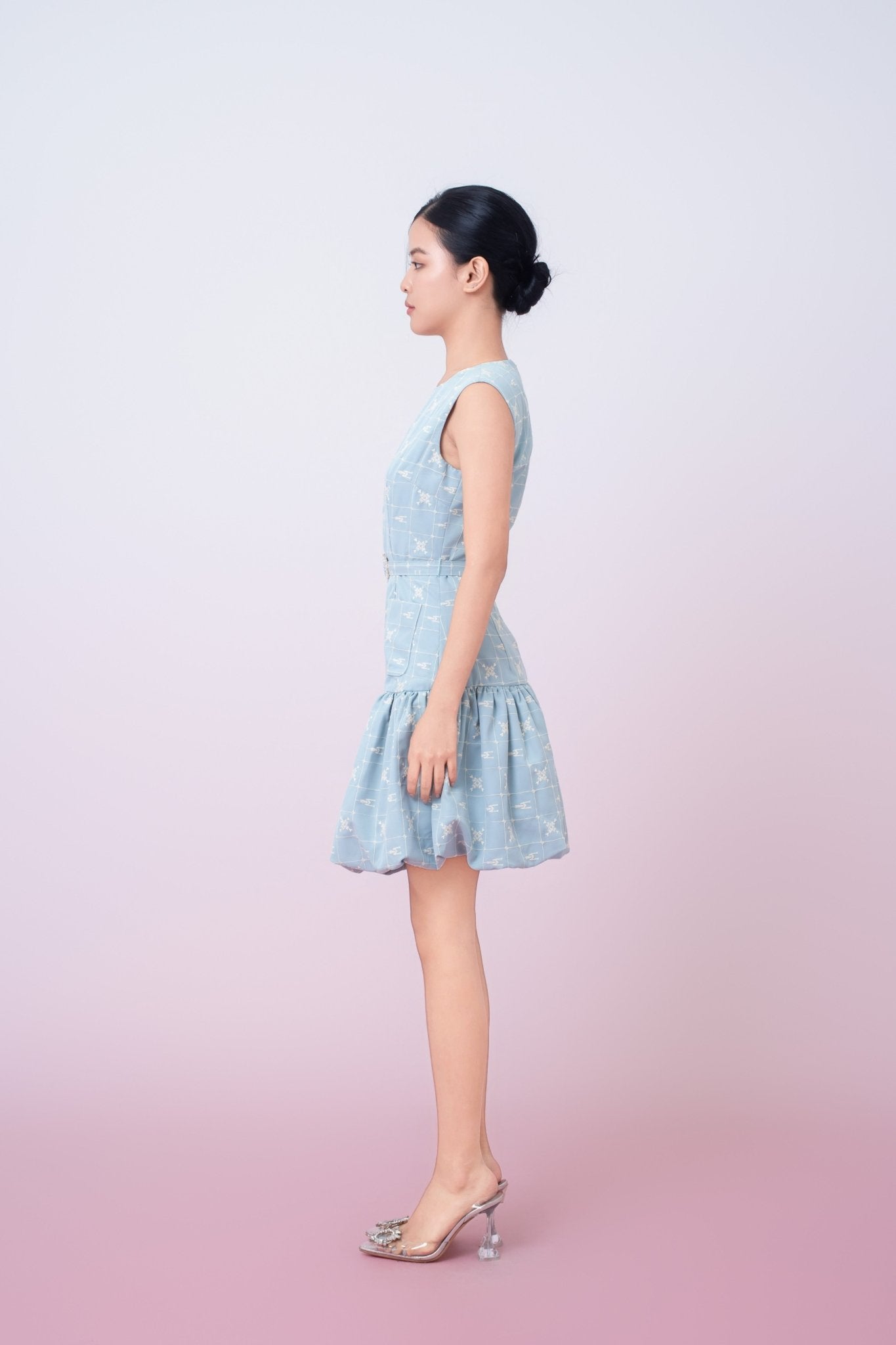 Jean Light Blue Embroidered Bubble Dress - Nimisski