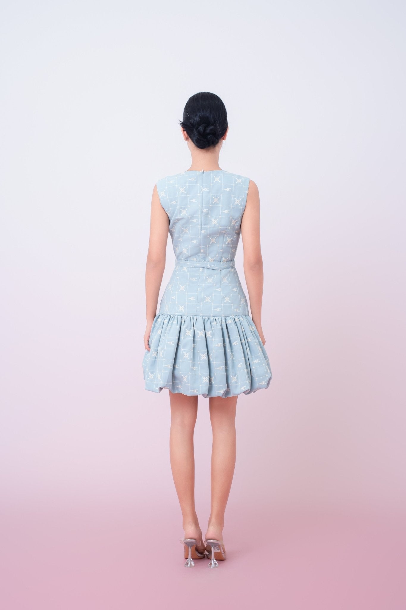 Jean Light Blue Embroidered Bubble Dress - Nimisski