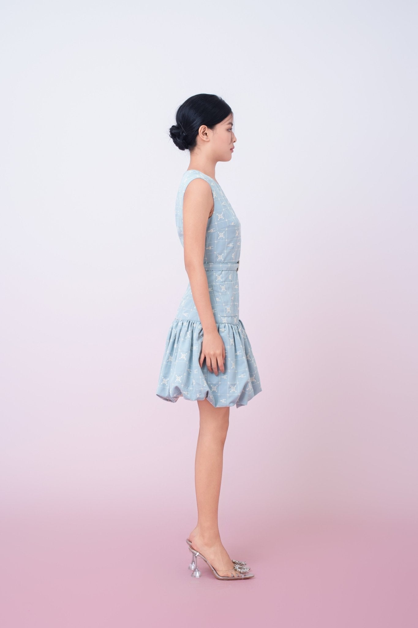 Jean Light Blue Embroidered Bubble Dress - Nimisski