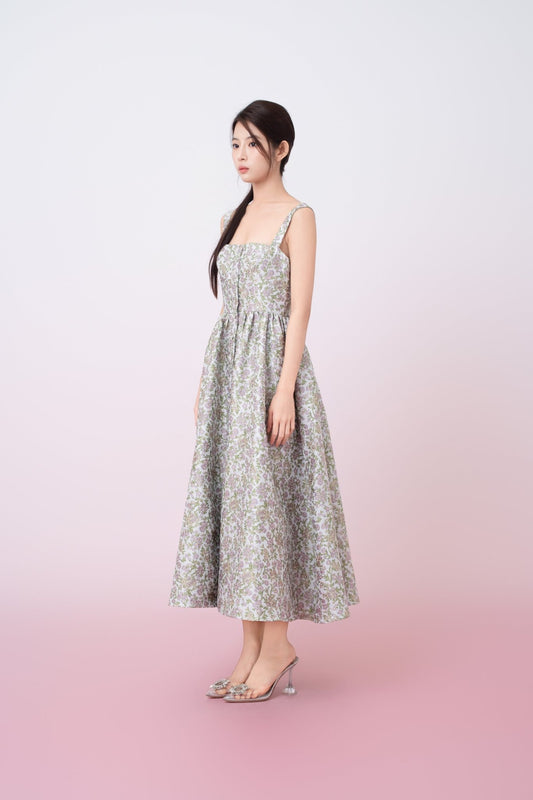 Jaquelynn Purple Floral Print Button - Front Dress - Nimisski