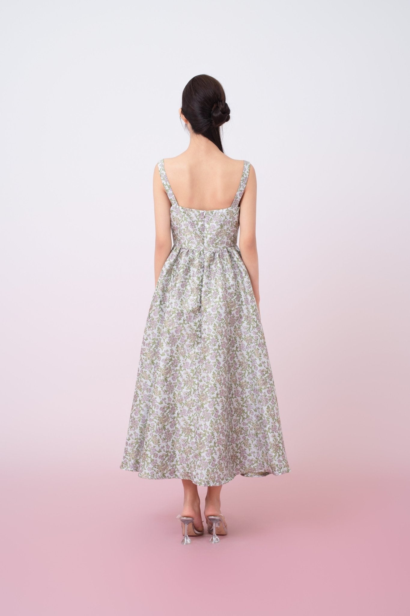 Jaquelynn Purple Floral Print Button - Front Dress - Nimisski