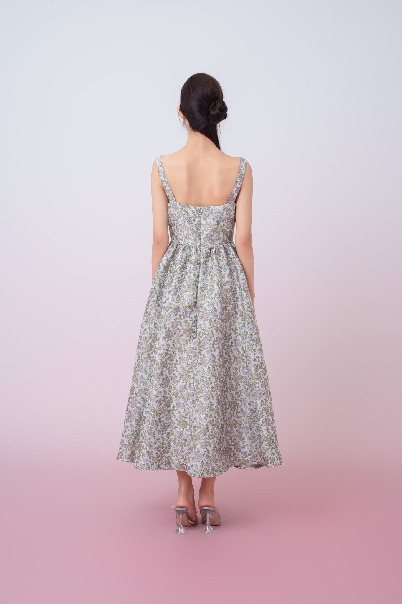 Jaquelynn Purple Floral Print Button - Front Dress - Nimisski