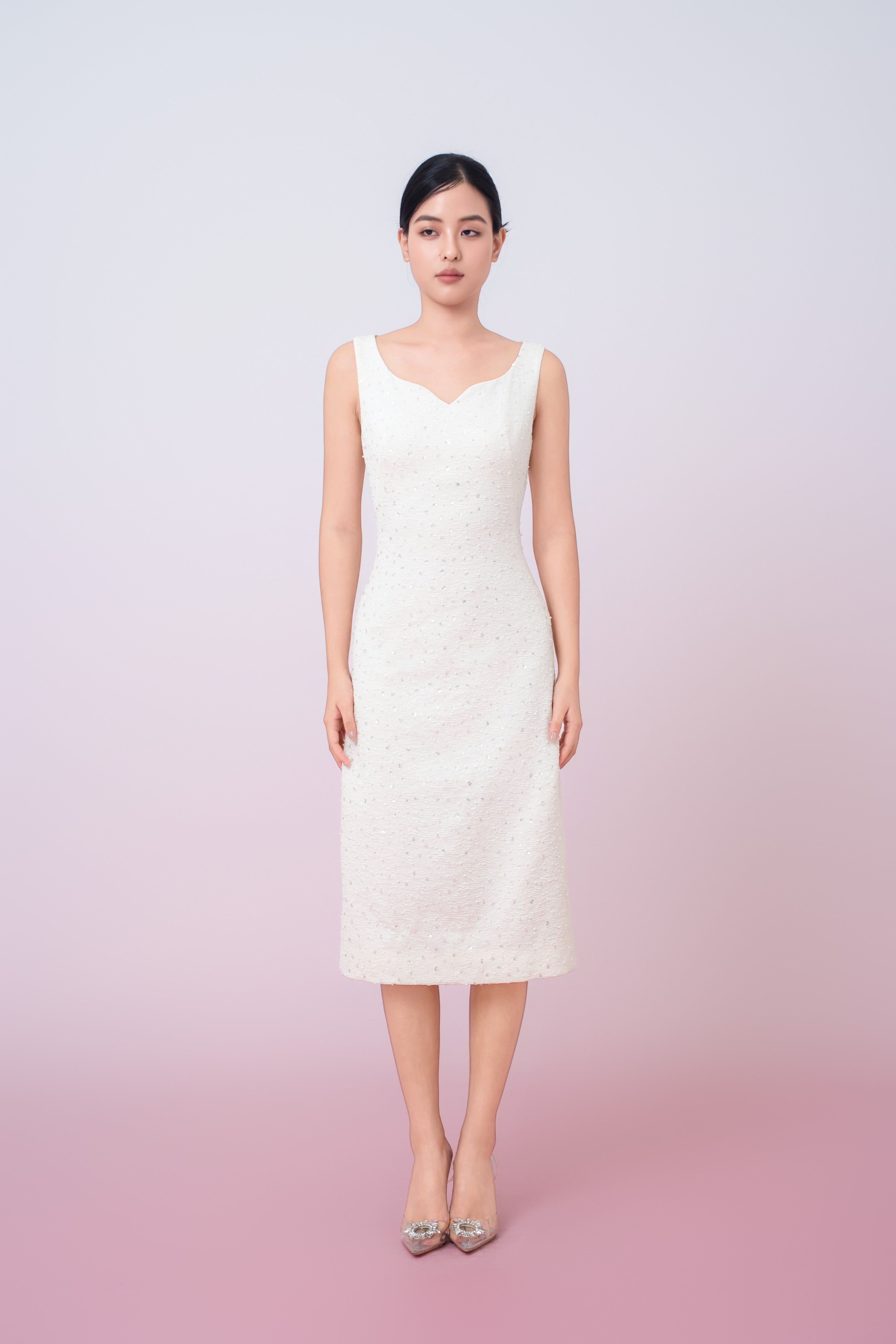 Joely Cream Embellished Shealth Dress