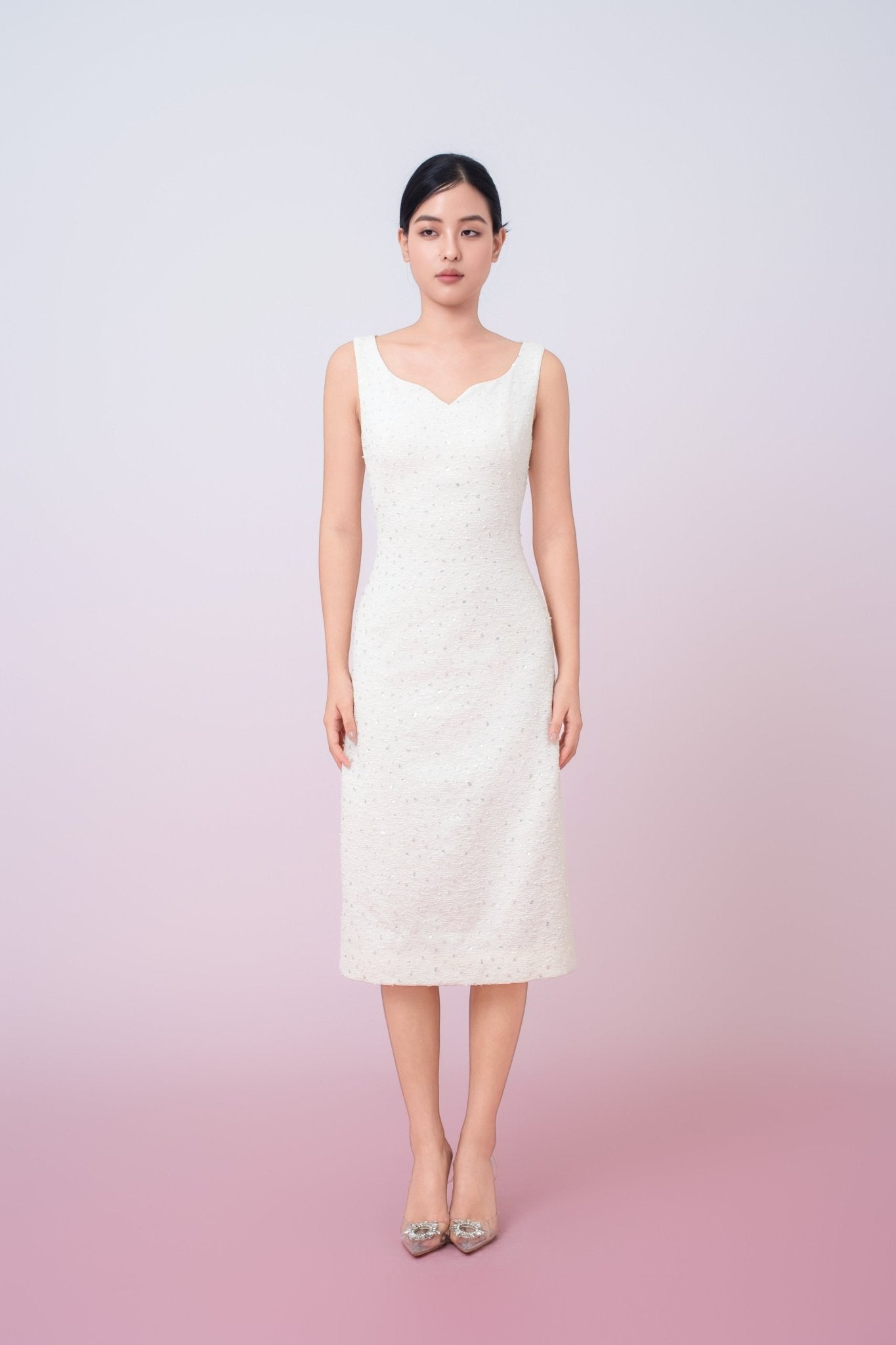 Joely Cream Embellished Shealth Dress - Nimisski