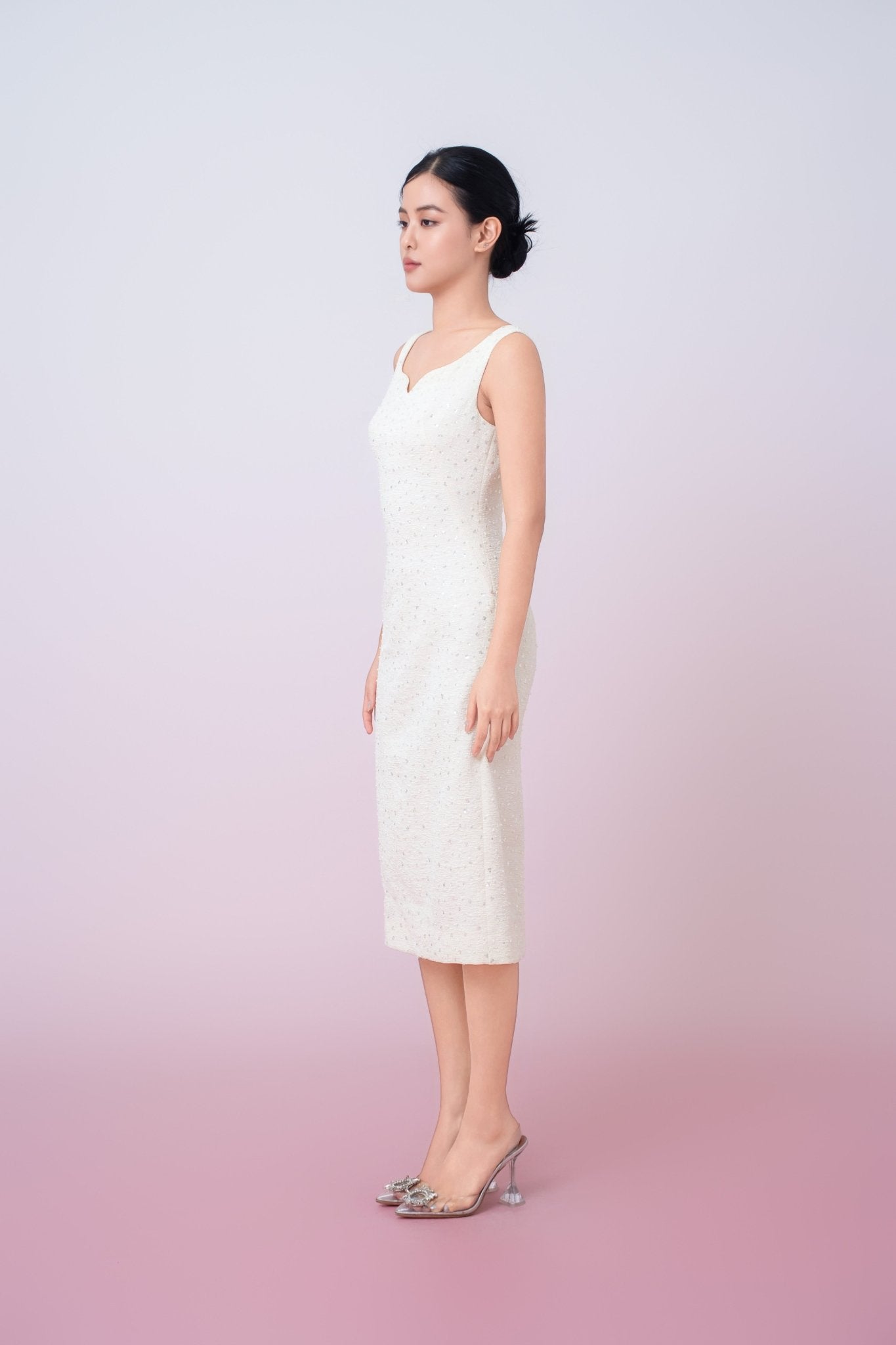 Joely Cream Embellished Shealth Dress - Nimisski