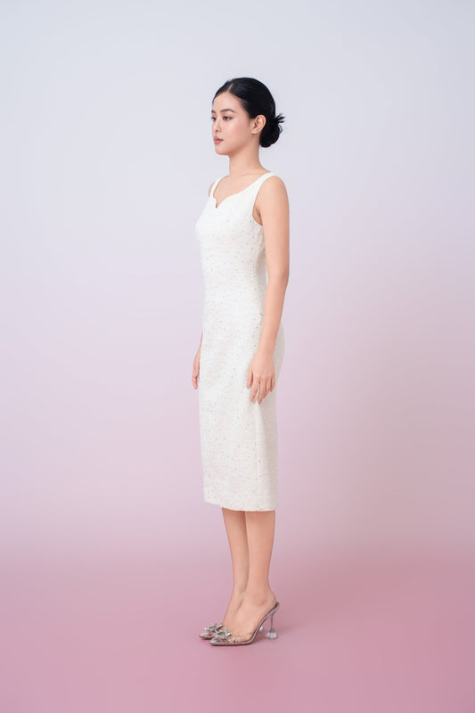 Joely Cream Embellished Shealth Dress - Nimisski
