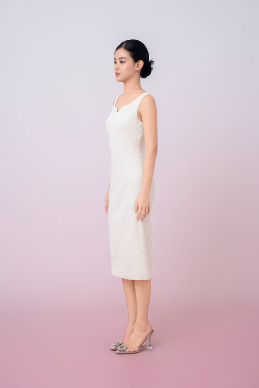 Joely Cream Embellished Shealth Dress - Nimisski