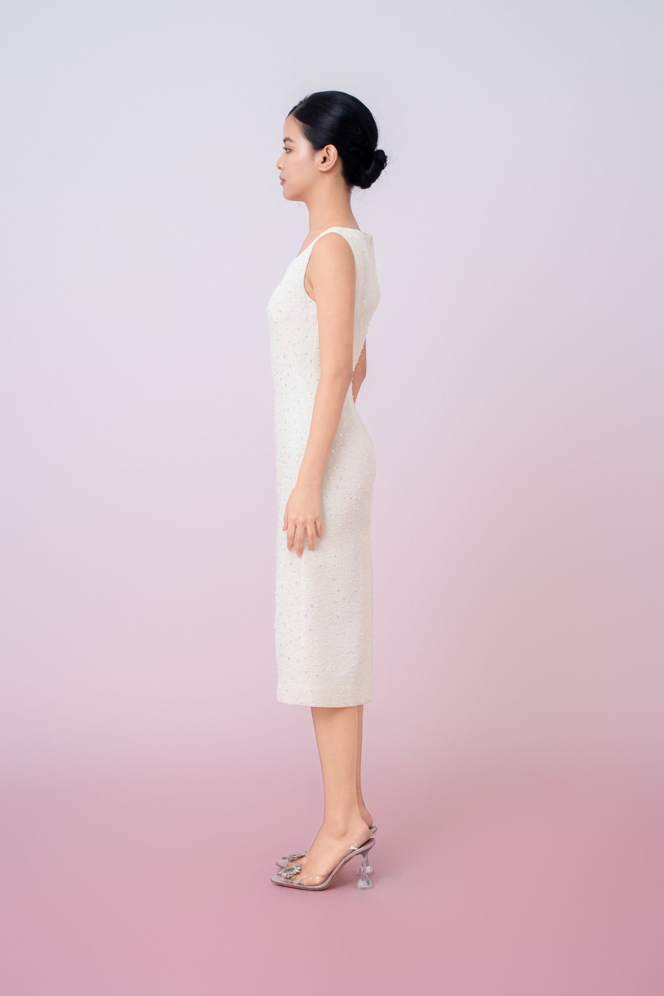 Joely Cream Embellished Shealth Dress - Nimisski