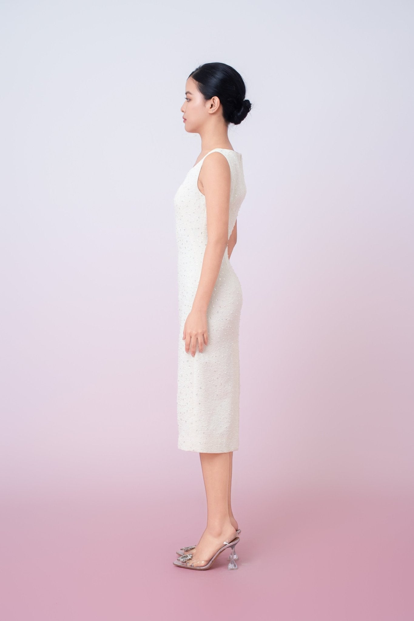 Joely Cream Embellished Shealth Dress - Nimisski