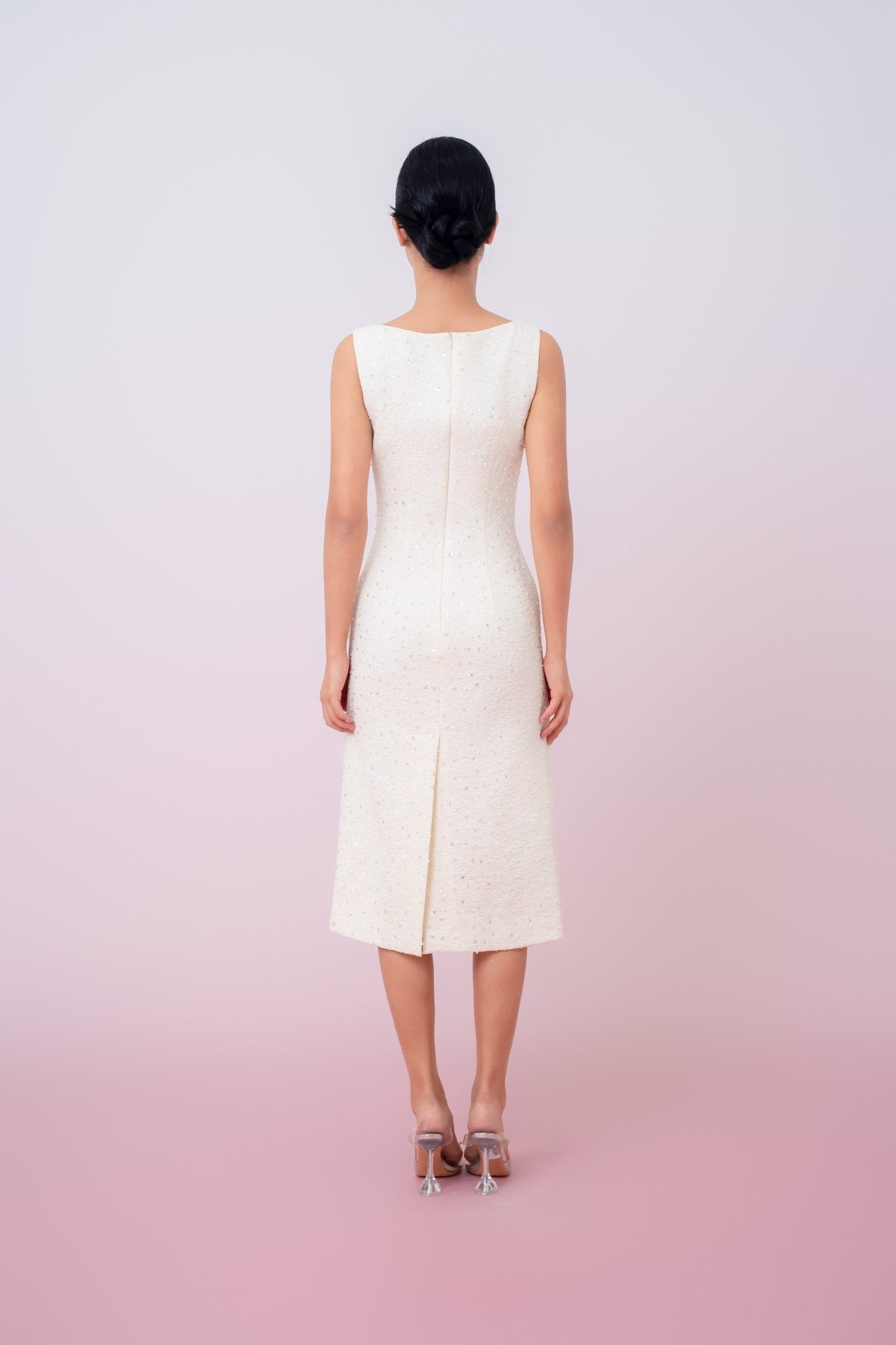 Joely Cream Embellished Shealth Dress - Nimisski