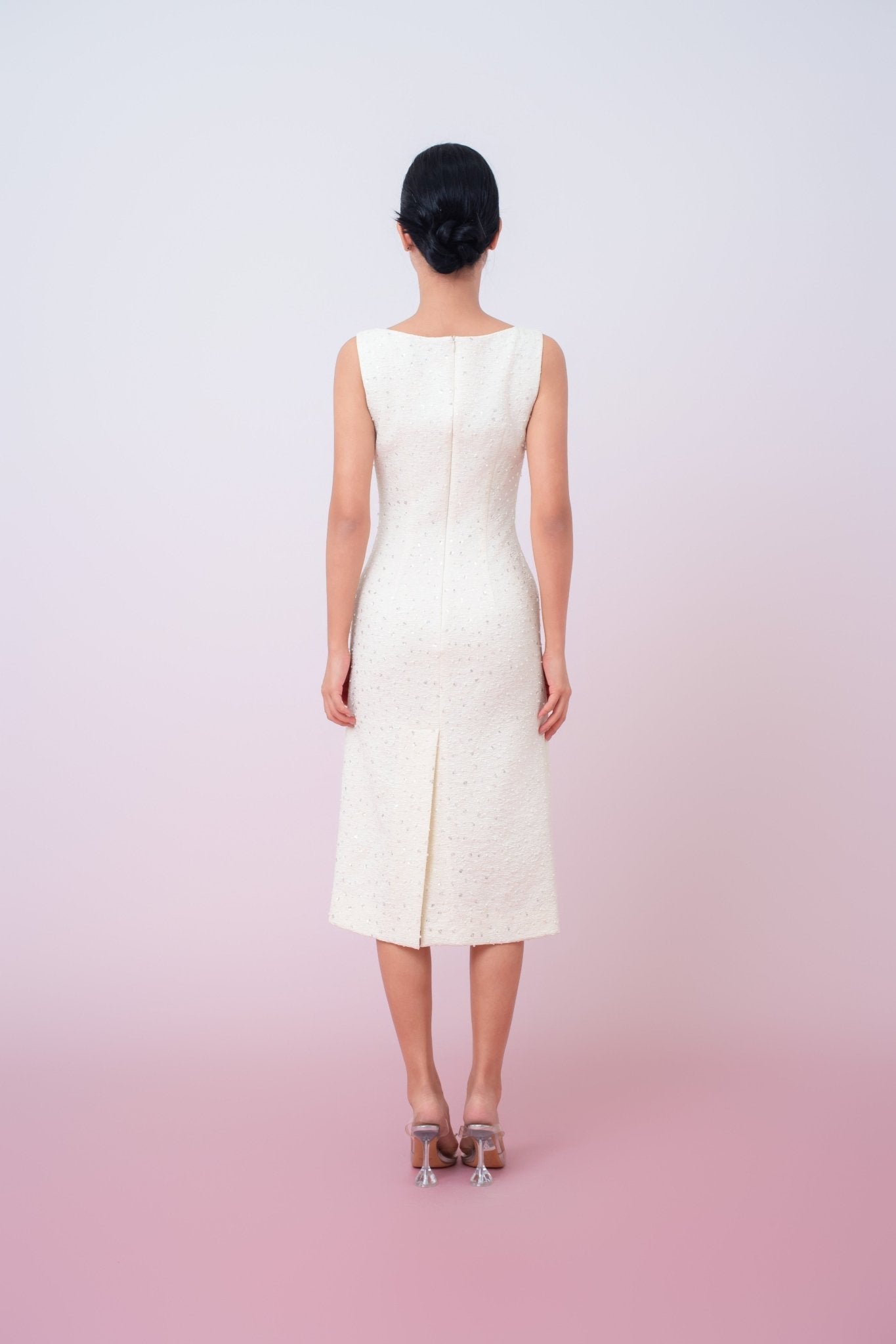 Joely Cream Embellished Shealth Dress - Nimisski