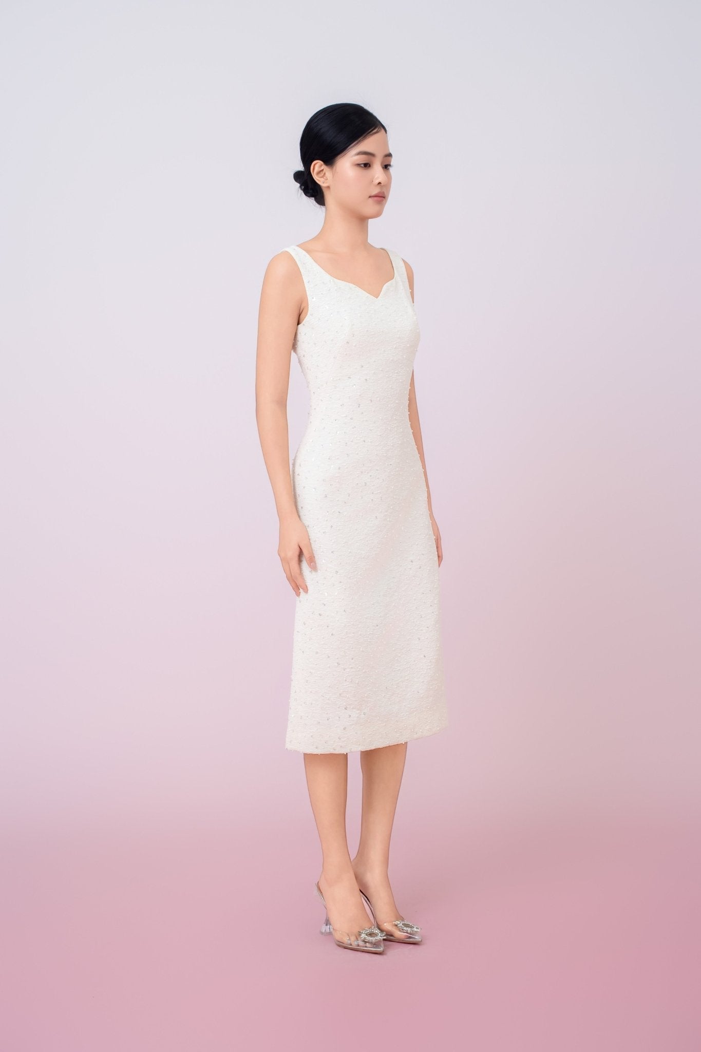 Joely Cream Embellished Shealth Dress - Nimisski