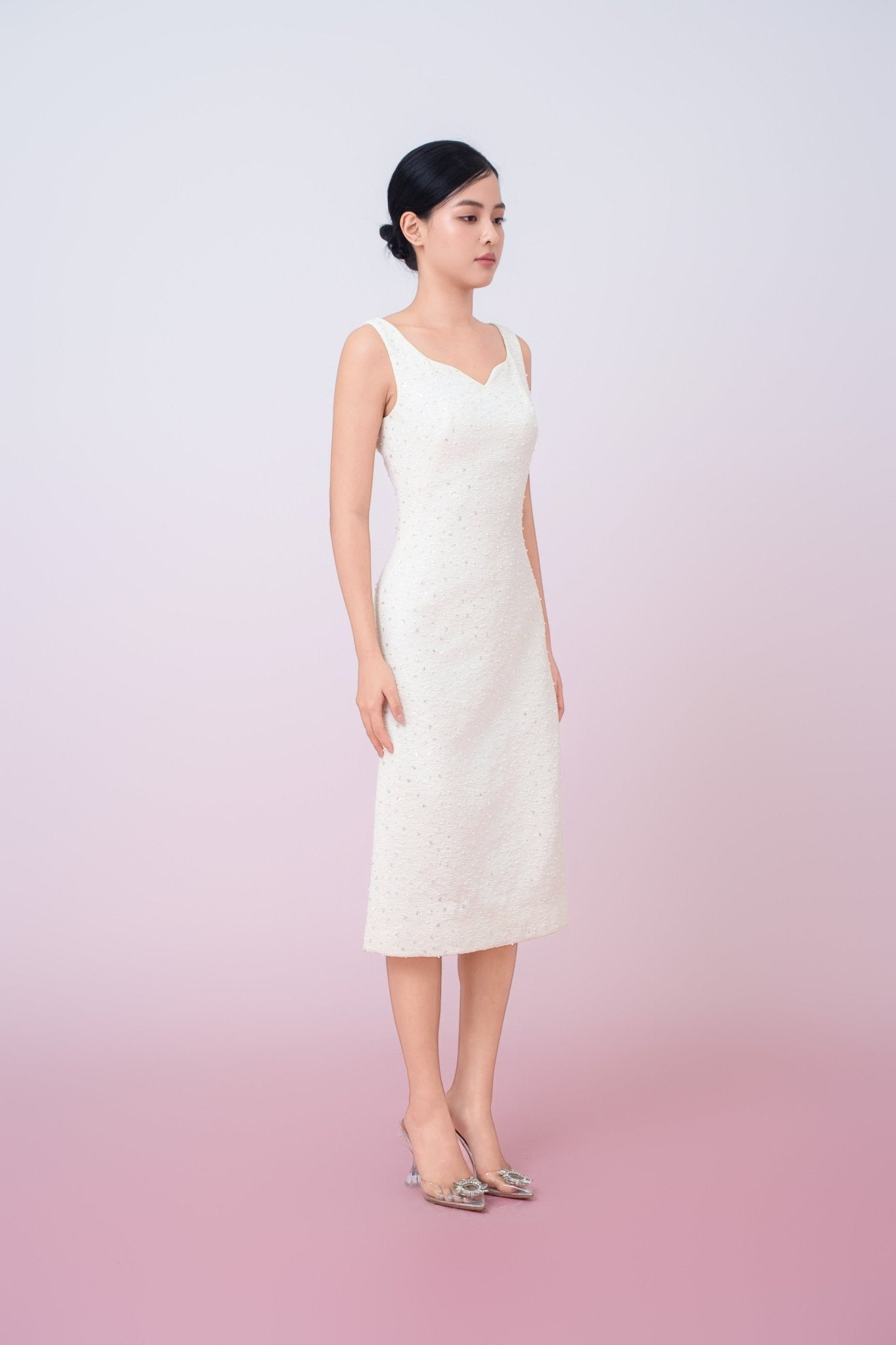 Joely Cream Embellished Shealth Dress - Nimisski