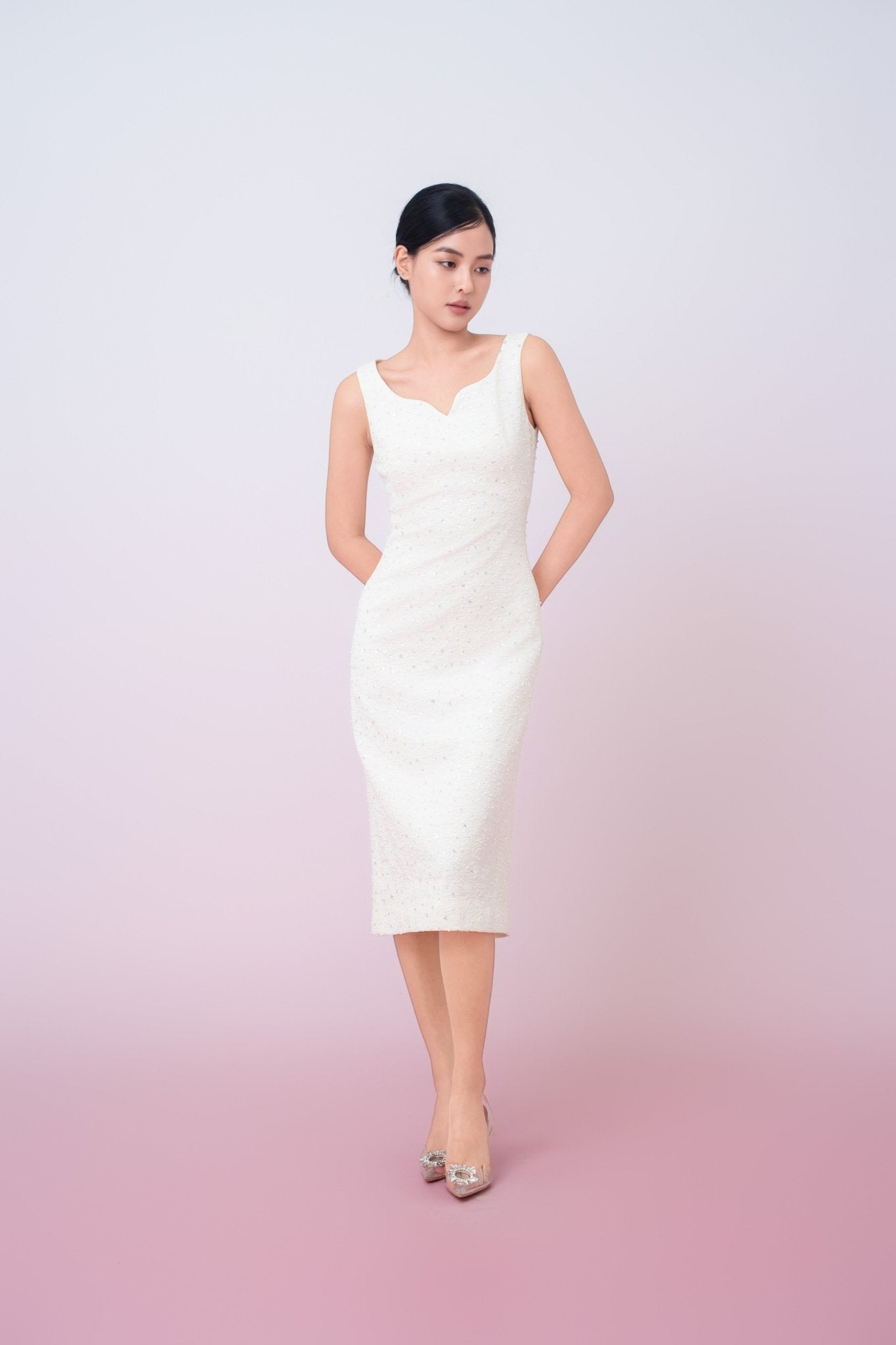 Joely Cream Embellished Shealth Dress - Nimisski