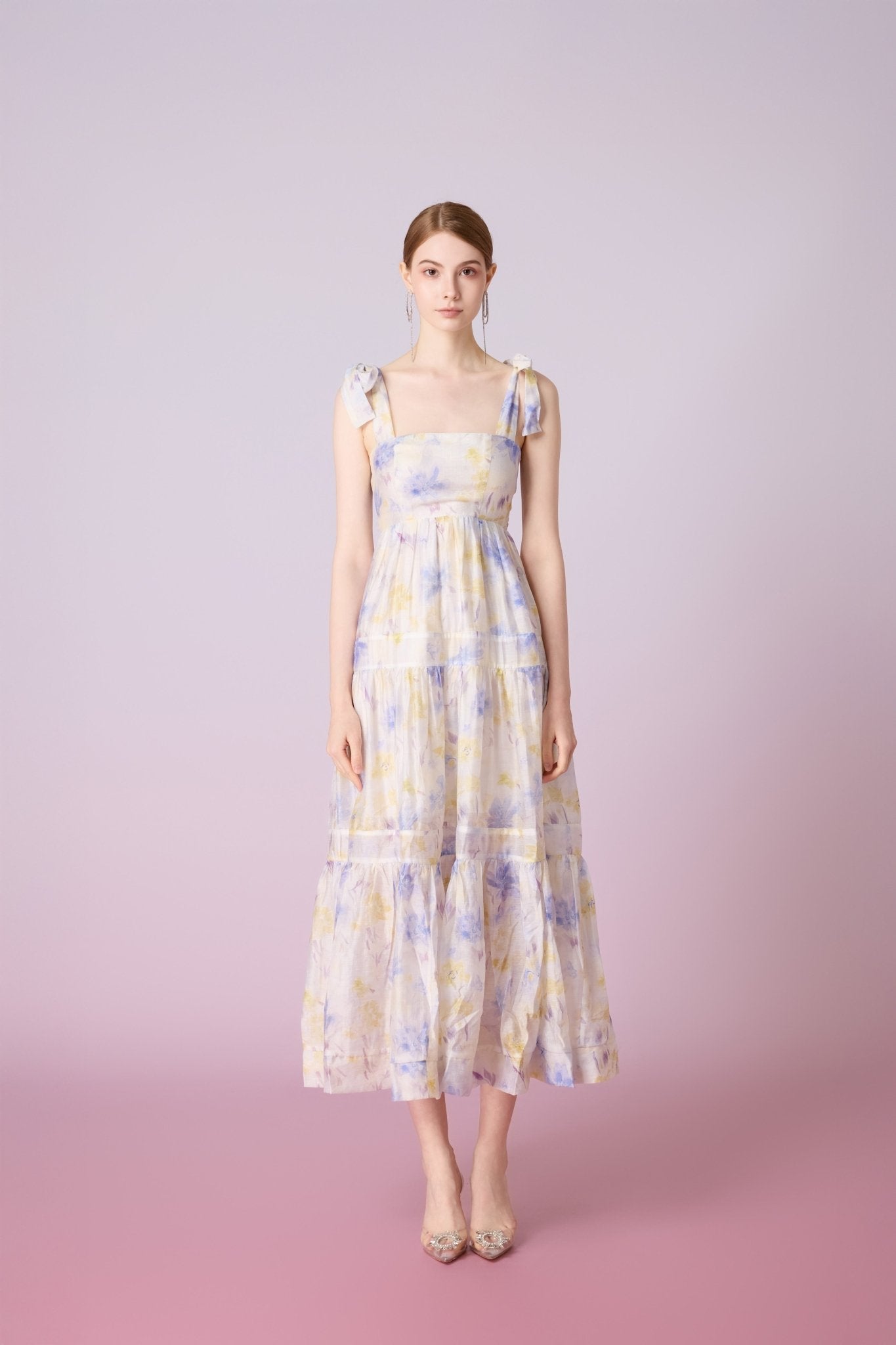 Edie White With Blue Print Long Dress - Nimisski