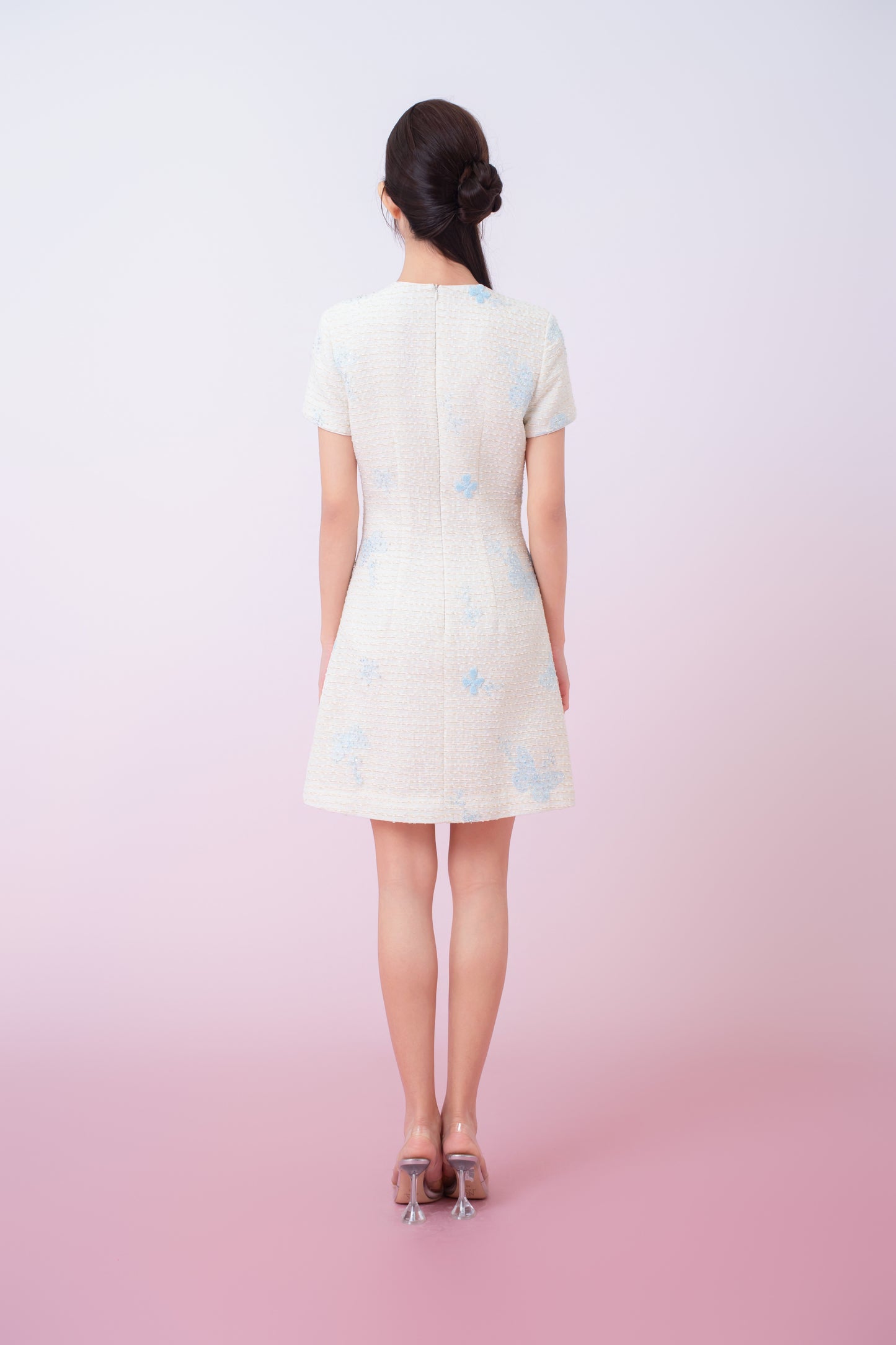 Kori Cream Tweed With Butterfly Embroidery Mini Cheongsam Dress