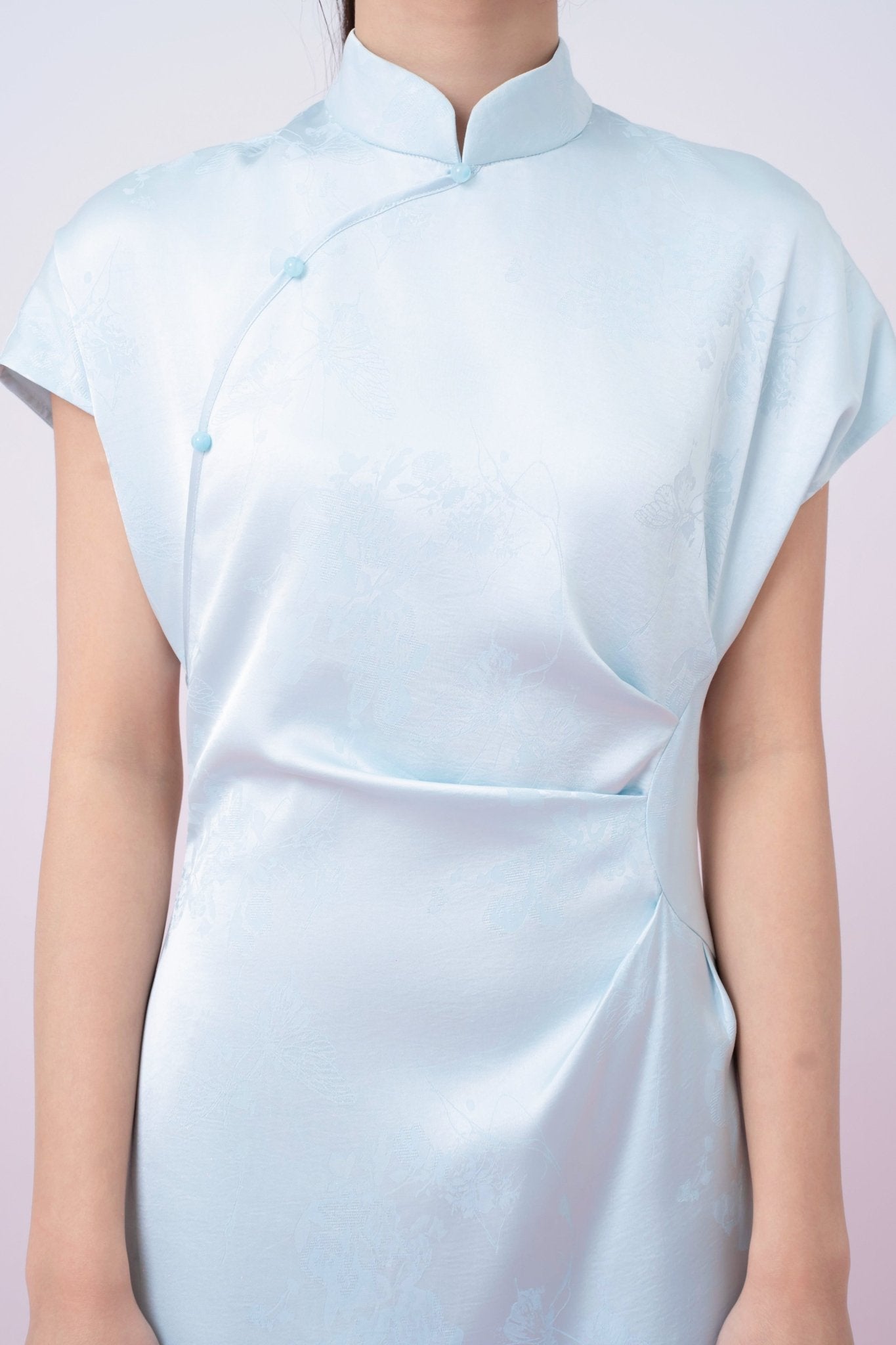 Kaisley Light Blue Jacquard Mandarin Collar Dress - Nimisski