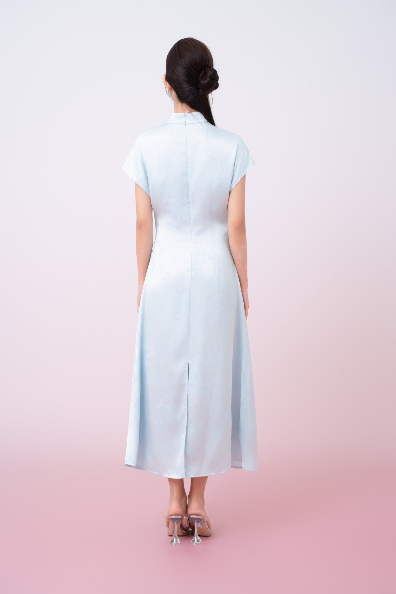 Kaisley Light Blue Jacquard Mandarin Collar Dress - Nimisski