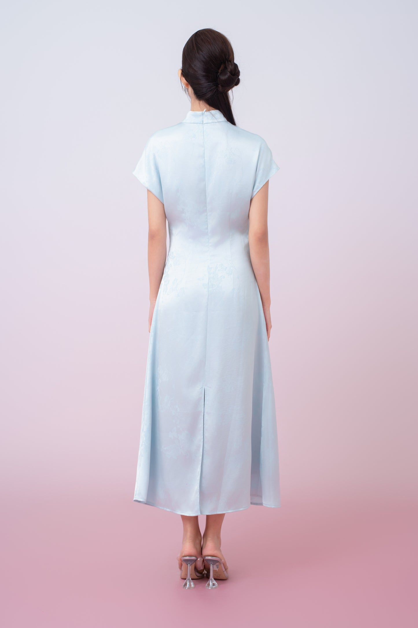 Kaisley Light Blue Jacquard Mandarin Collar Dress