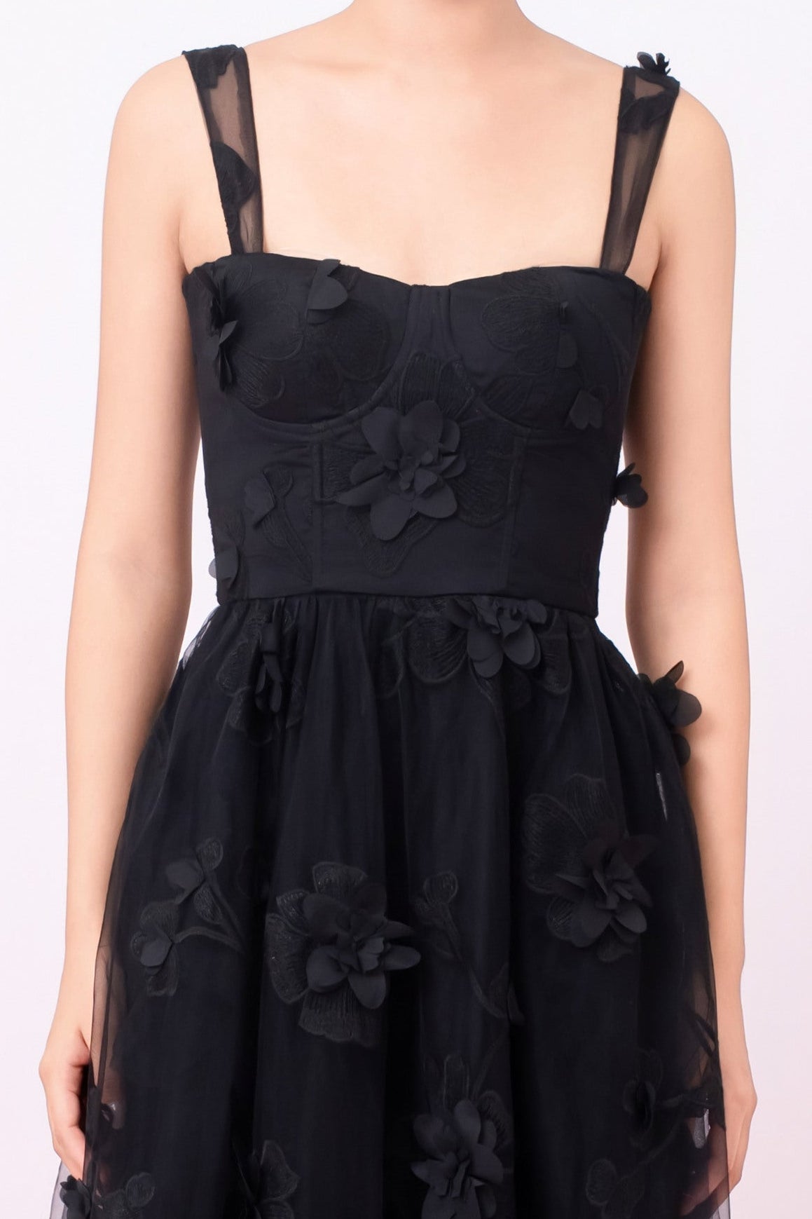 Freddi Black 3D Flower Long Dress - Nimisski