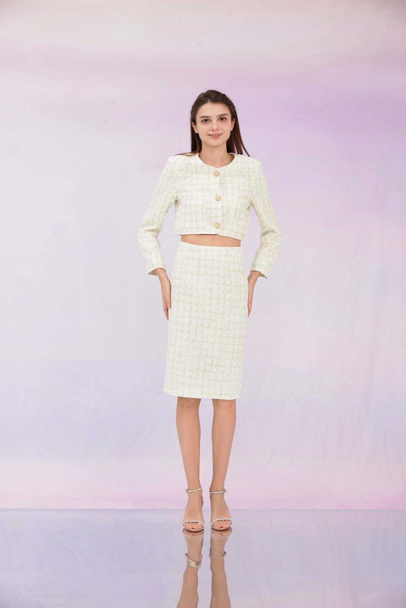 Gracielle Mint White Tweed Skirt