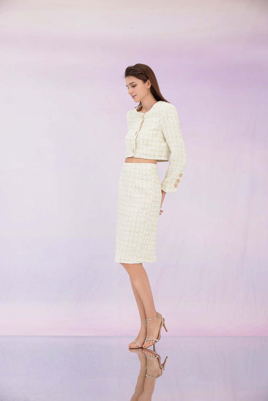 Gracielle Mint White Tweed Skirt