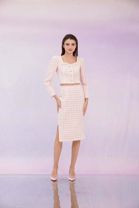 Gennie Pink Tweed Midi Skirt