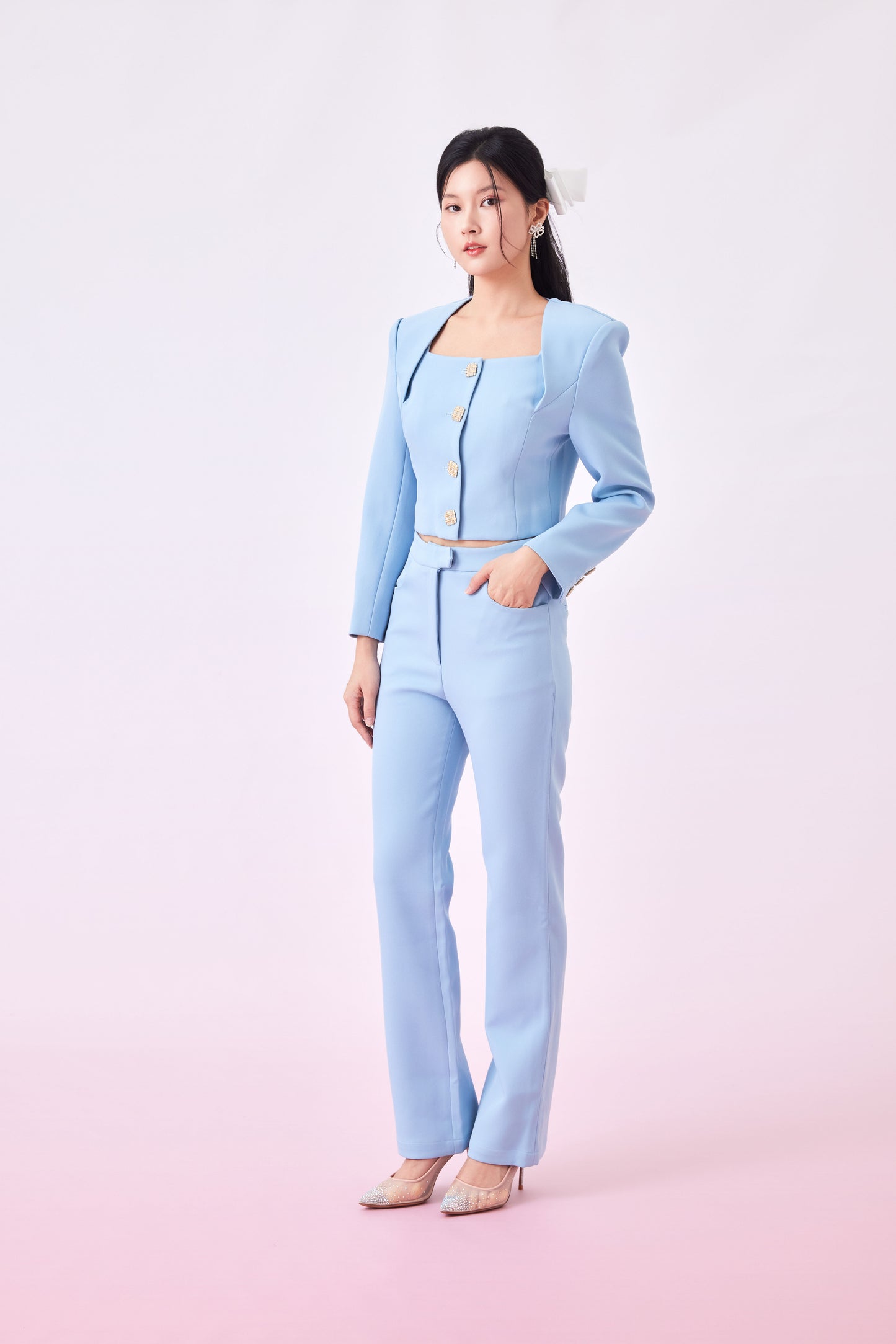 Georgena Sky Blue Cropped Jacket