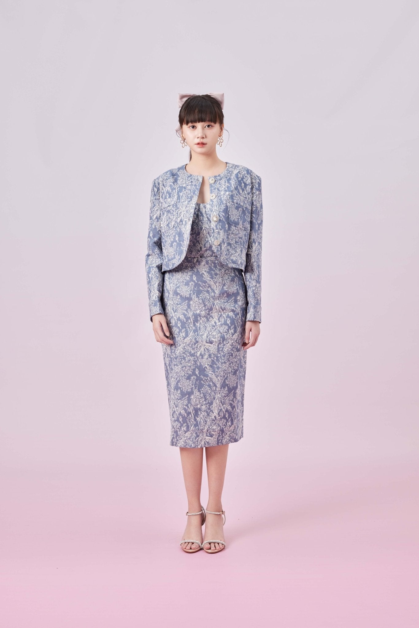 Gabrila Blue Denim Print Pencil Skirts - Nimisski