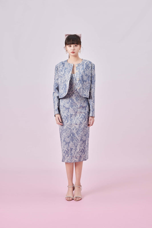 Gabrila Blue Denim Print Crop Jacket - Nimisski