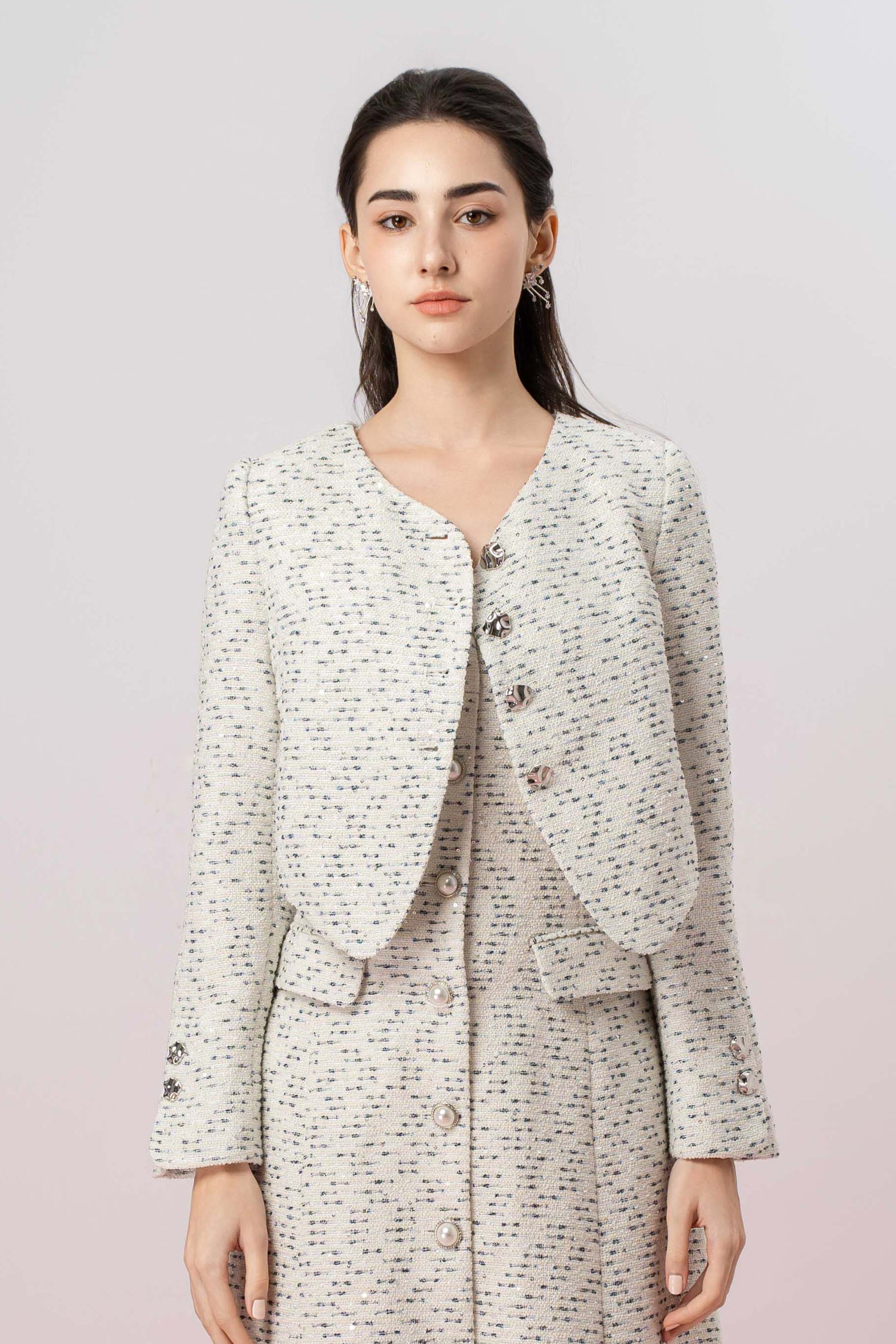 Galilah White Tweed Crop Jacket