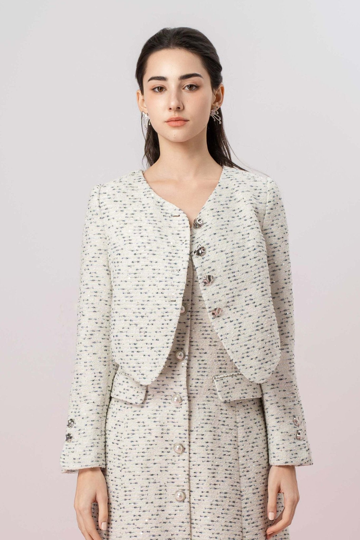 Galilah White Tweed Crop Jacket - Nimisski