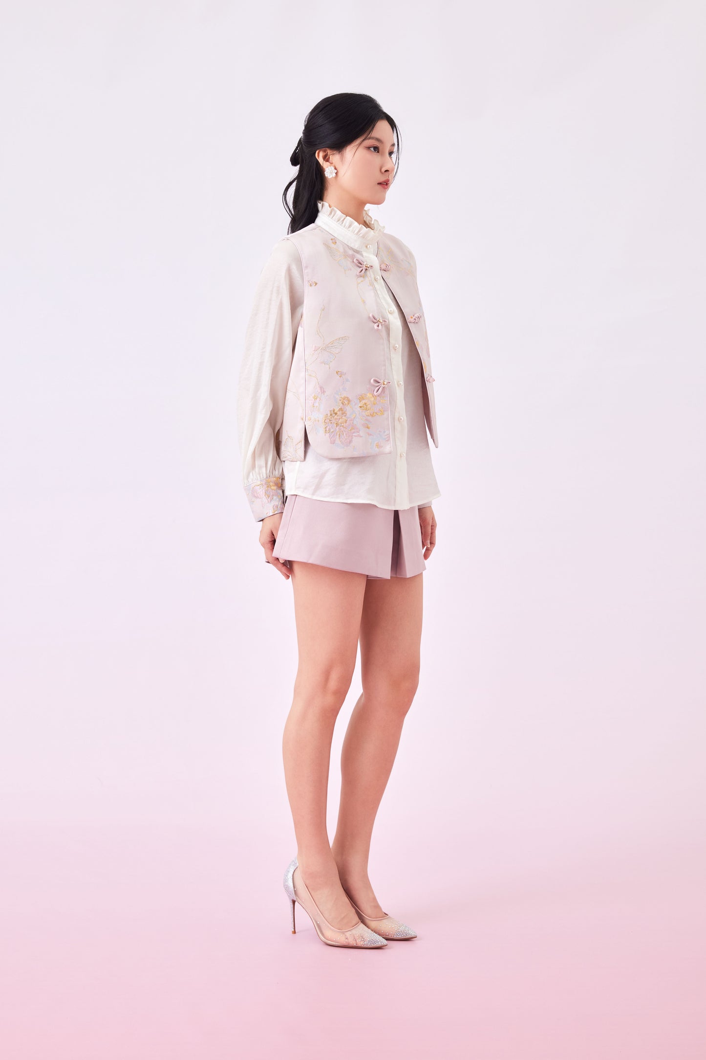 Gabrina Pink Butterfly Knot Sleeveless Jacket