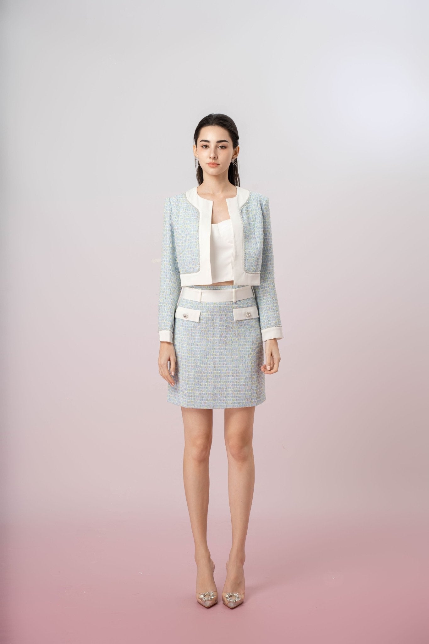 Gavrylla Blue Tweed Pencil Skirt - Nimisski