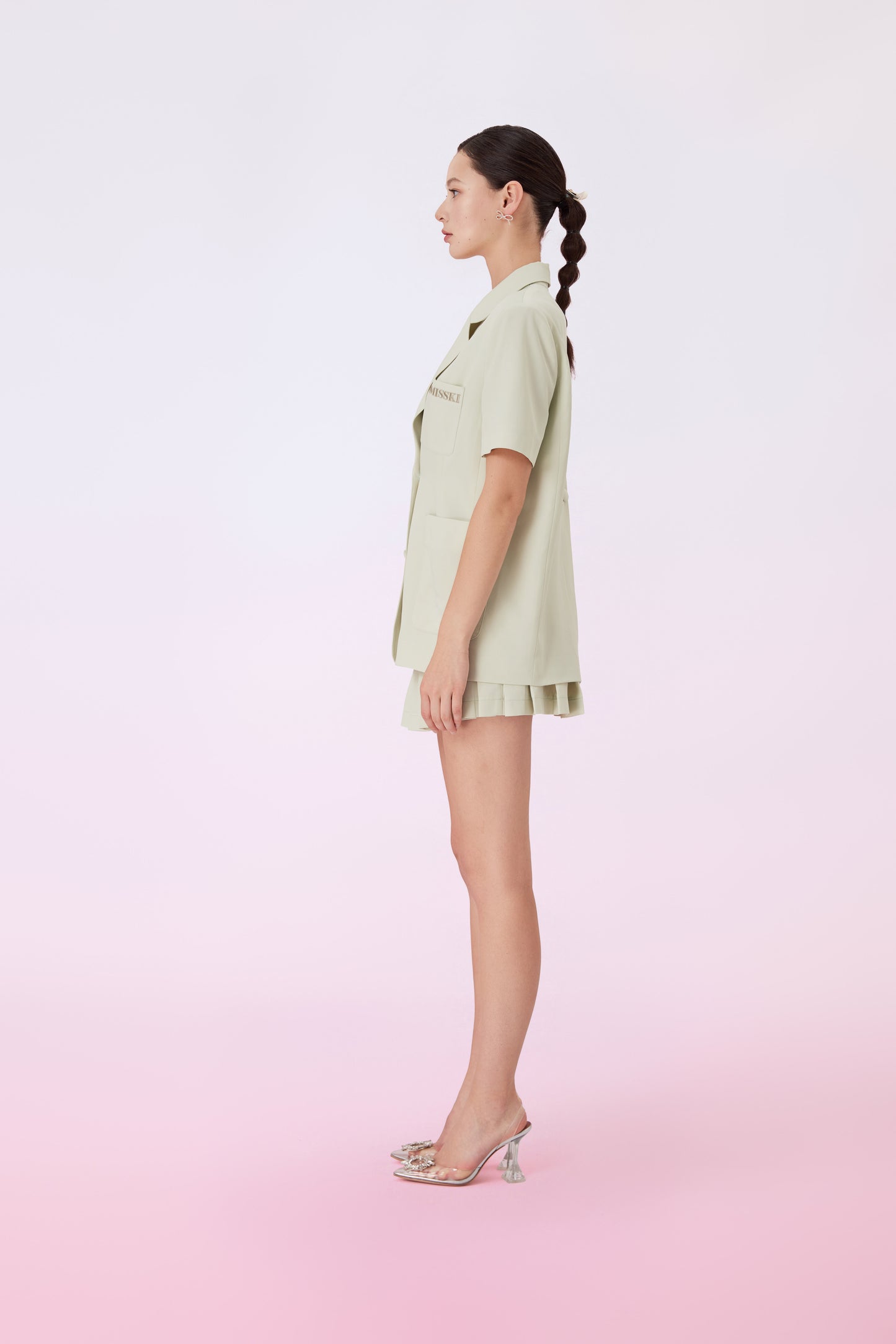 Geina Light Green Pleated Short Skirt