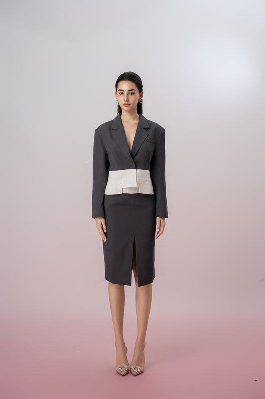 Ivonna White Pocket Panel In Dark Grey Blazer