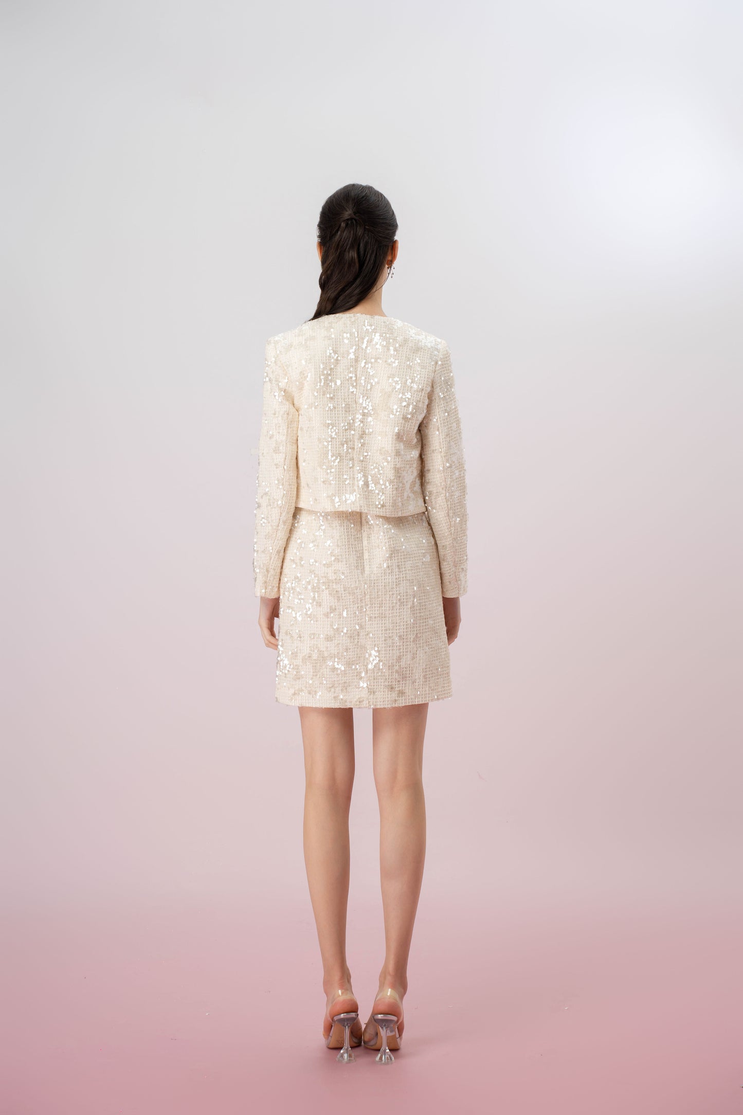 Jenevieve Cream Sequin Crop Jacket