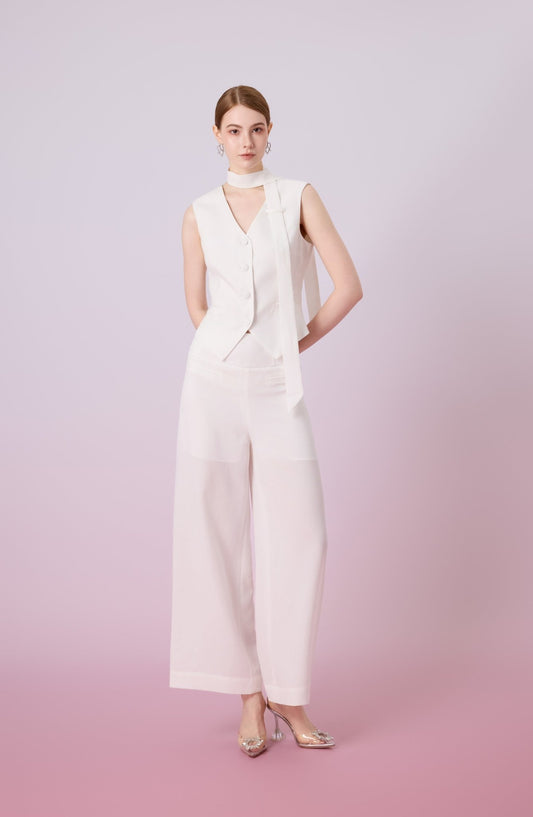 Janevra White High Waist Wide Pants - Nimisski