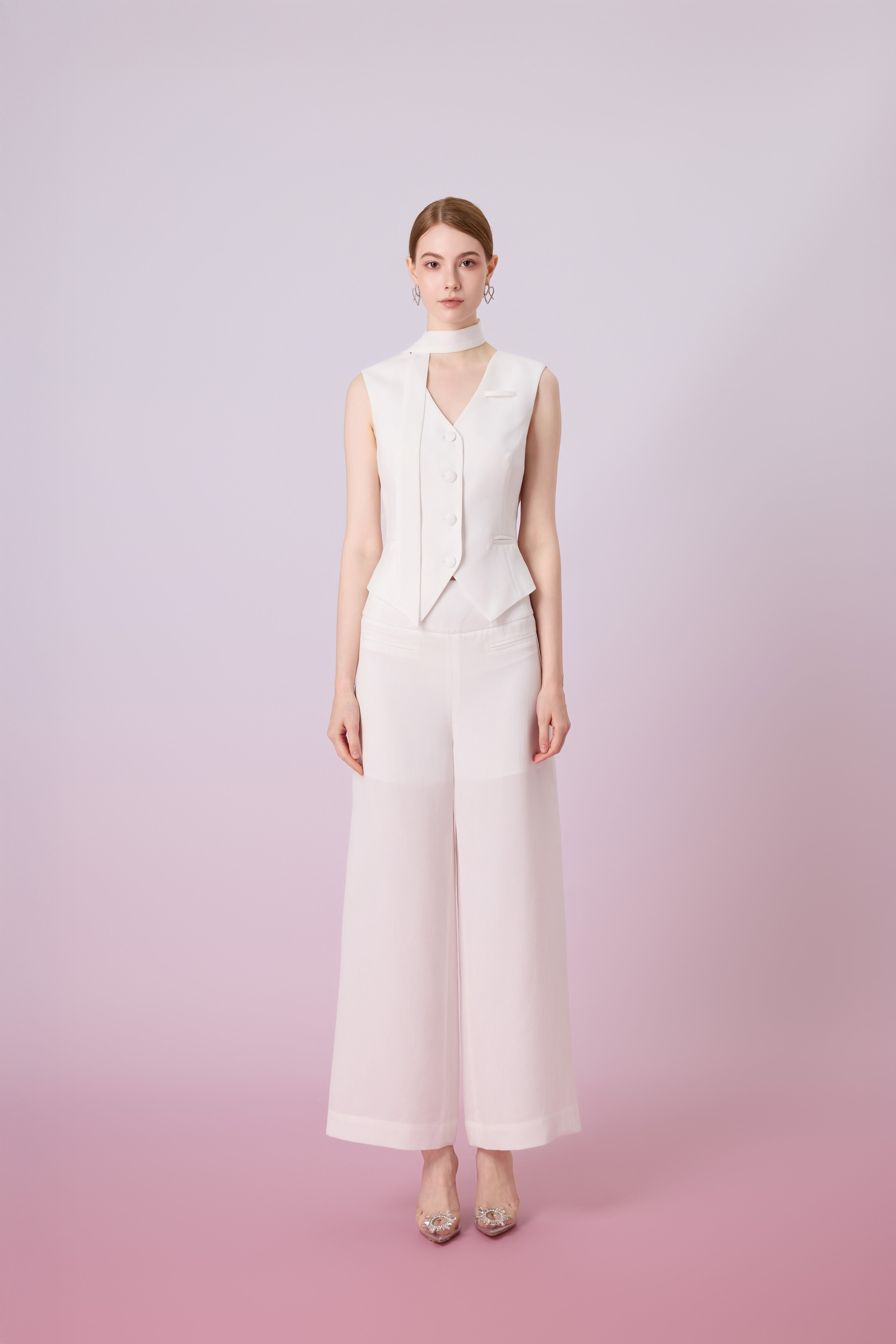 Janevra White High Waist Wide Pants