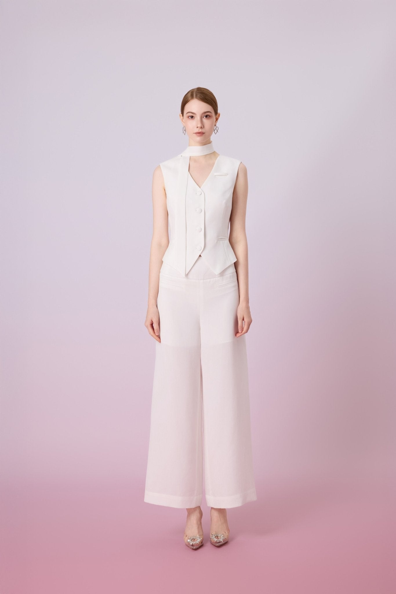 Janevra White High Waist Wide Pants - Nimisski