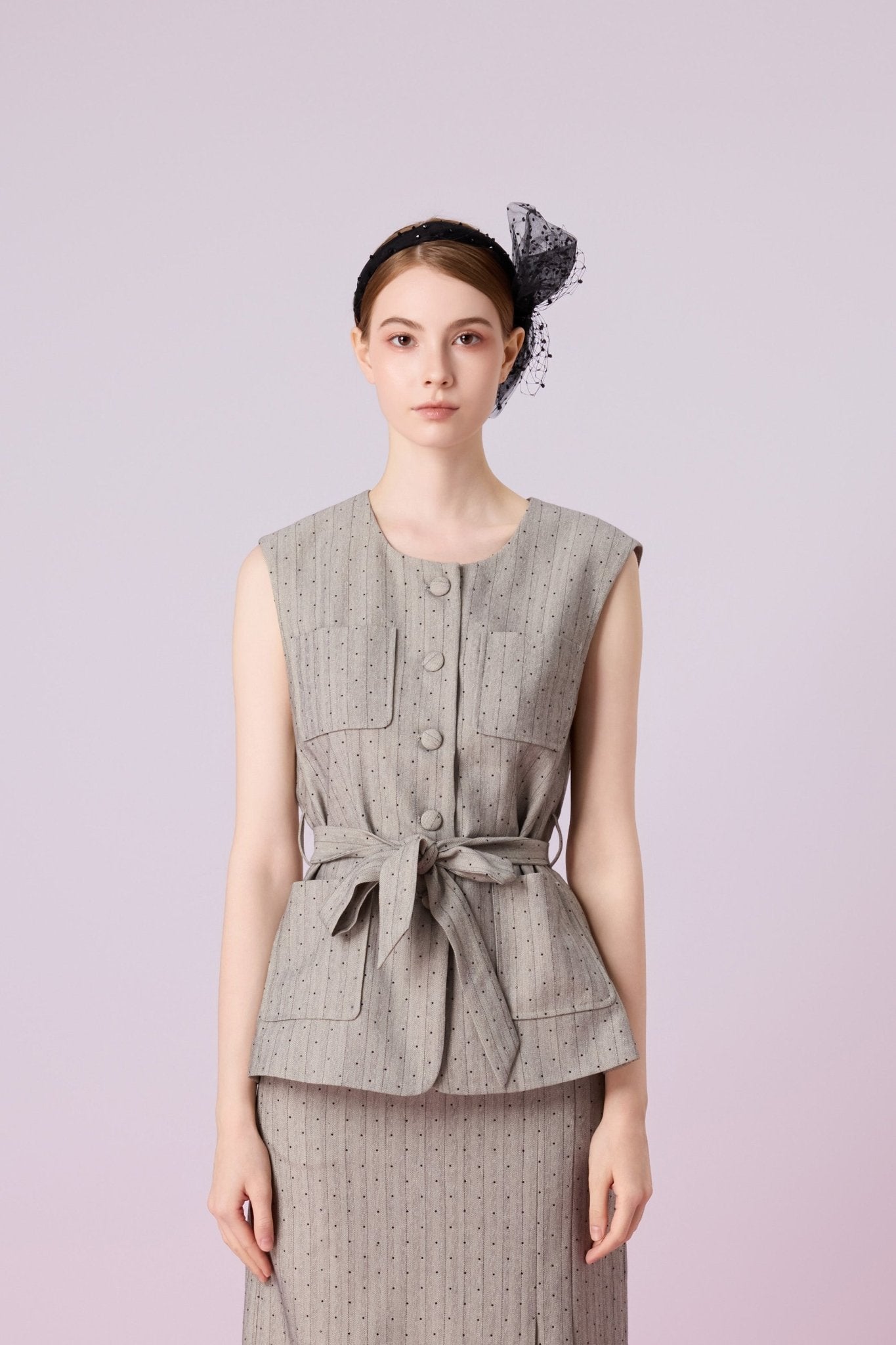 Jeanne Grey Front Tied Vest Jacket - Nimisski
