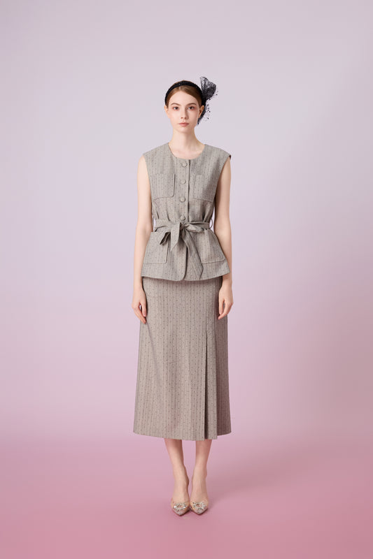 Jeanne Grey Front Tied Vest Jacket