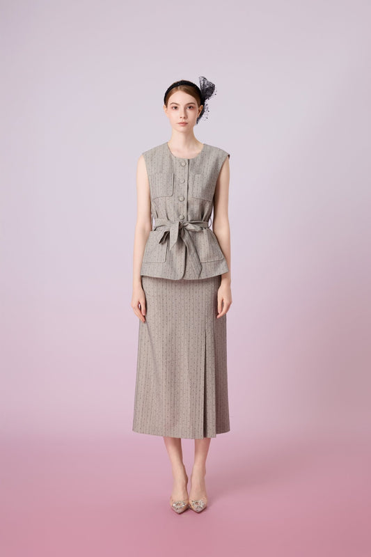 Jeanne Grey Front Tied Vest Jacket - Nimisski