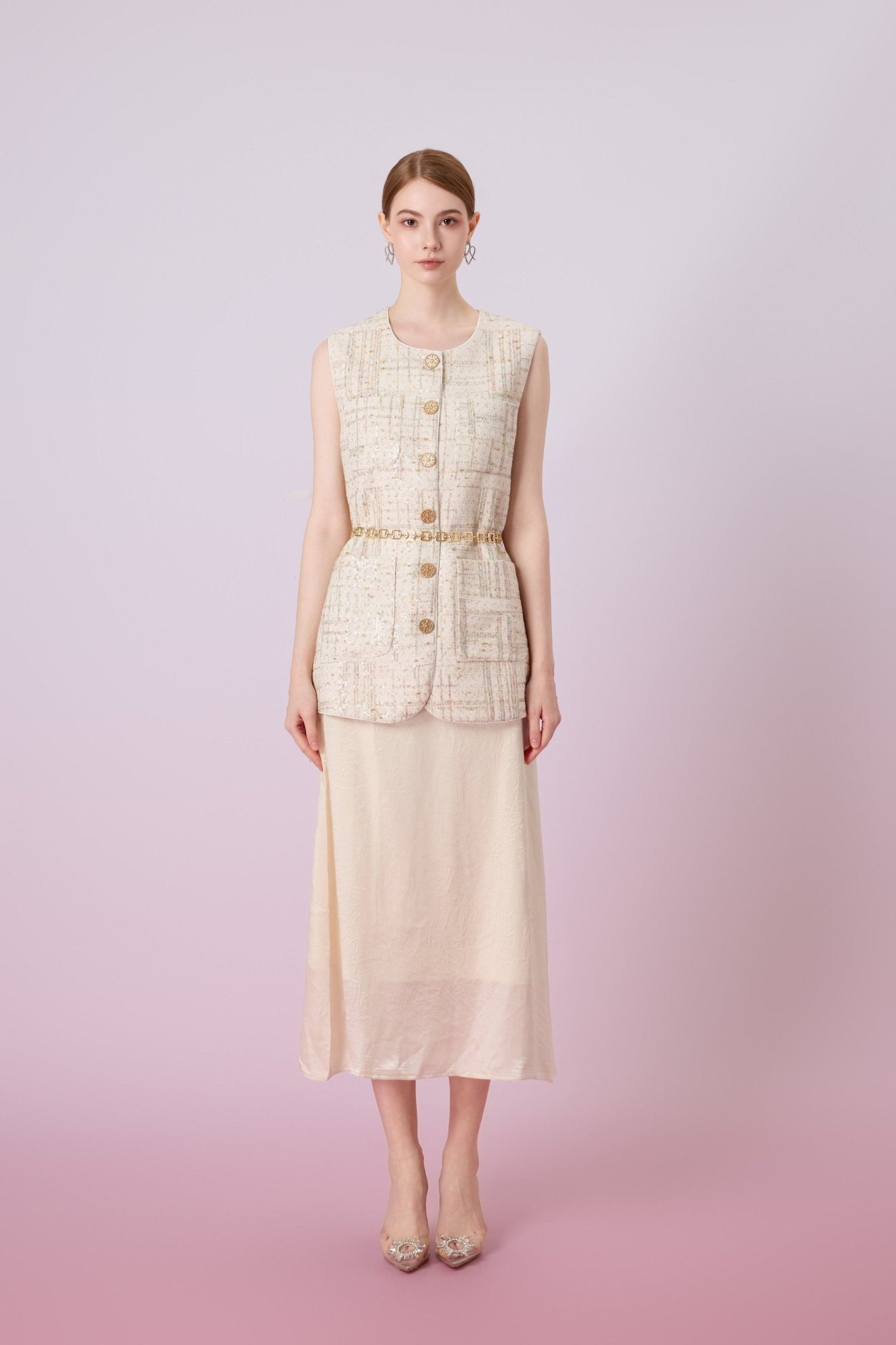 Jacklynne Cream Straight Long Skirt - Nimisski