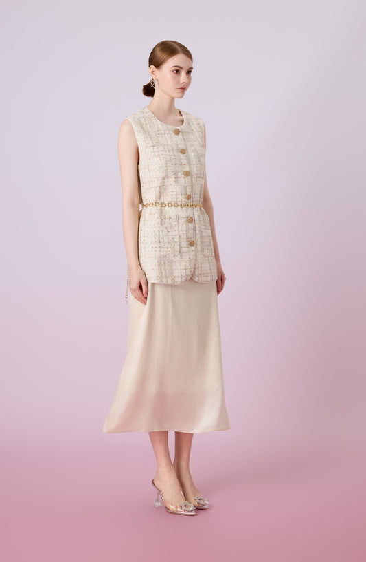 Jacklynne Cream Straight Long Skirt - Nimisski