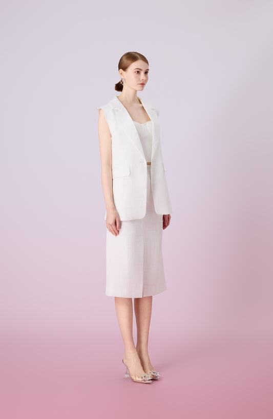 Jacqlyn White Front Slit Pencil Skirt