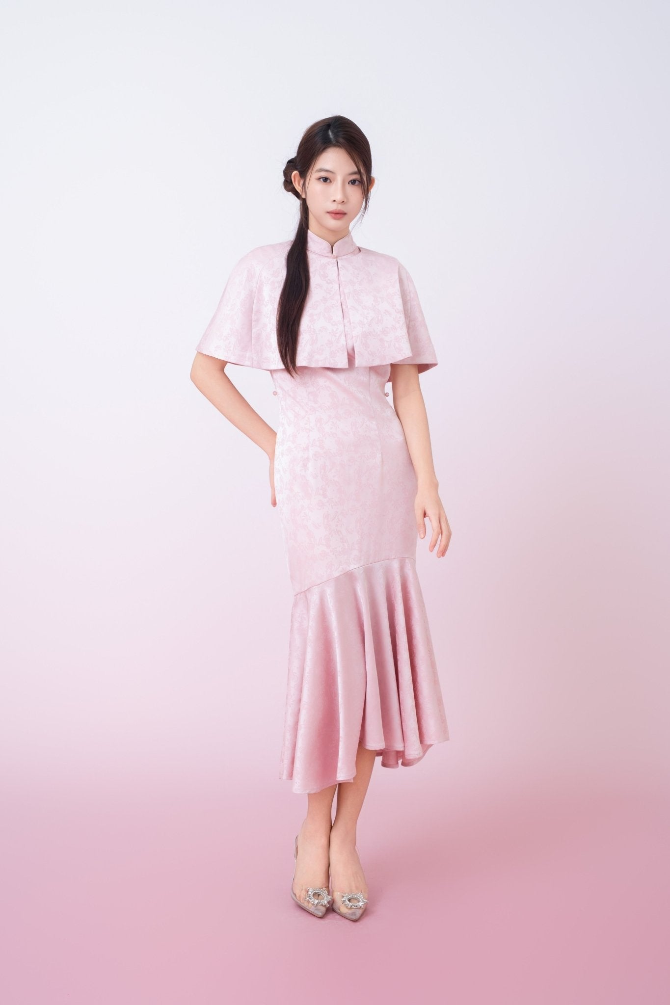 Kynlee Pink Jacquard Cape - Nimisski