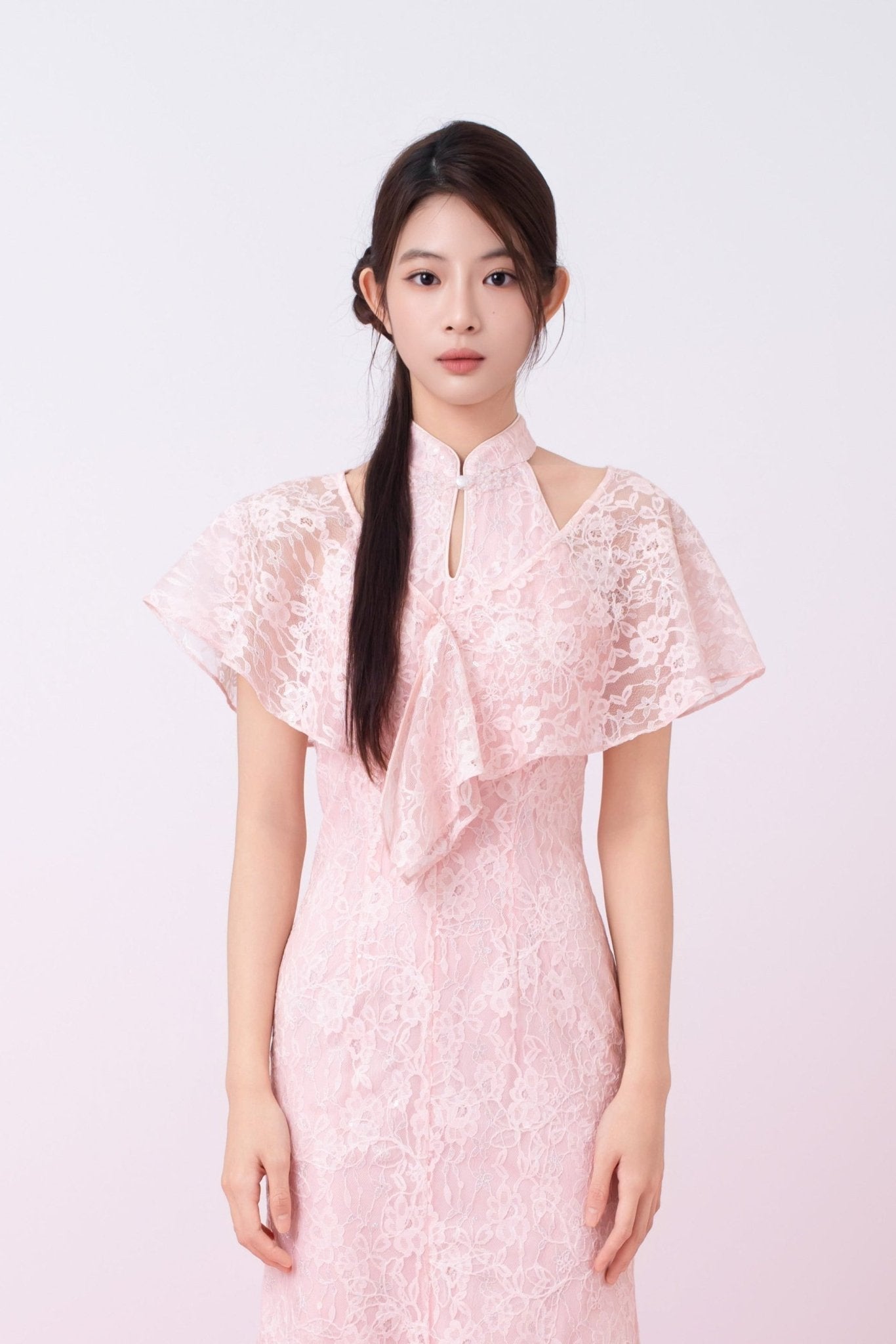 Kadence Blush Pink Floral Lace Cape - Nimisski