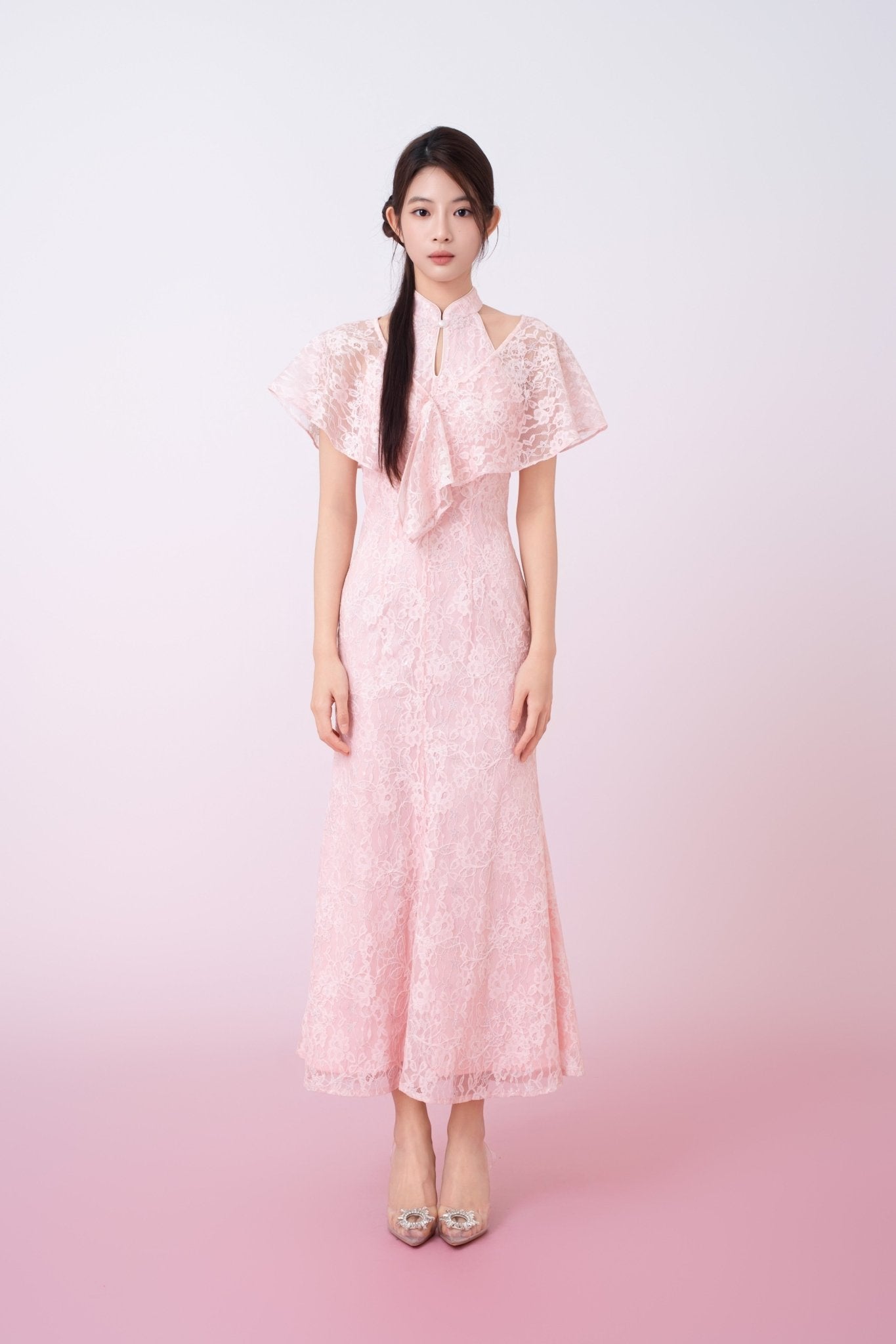 Kadence Blush Pink Floral Lace Cape - Nimisski